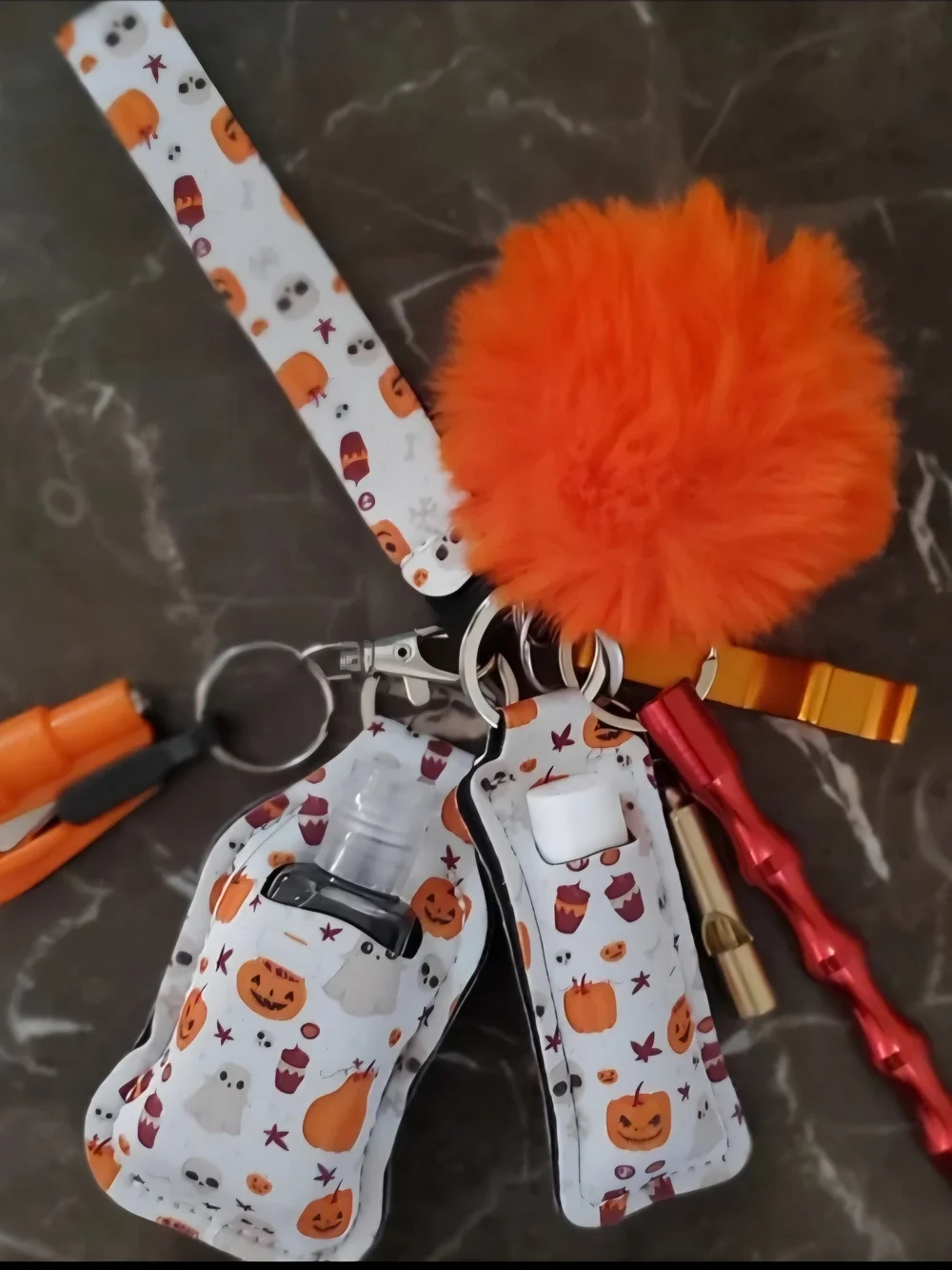 Kids Halloween Pumpkin Keychain with Orange Pom Pom Set Of 3